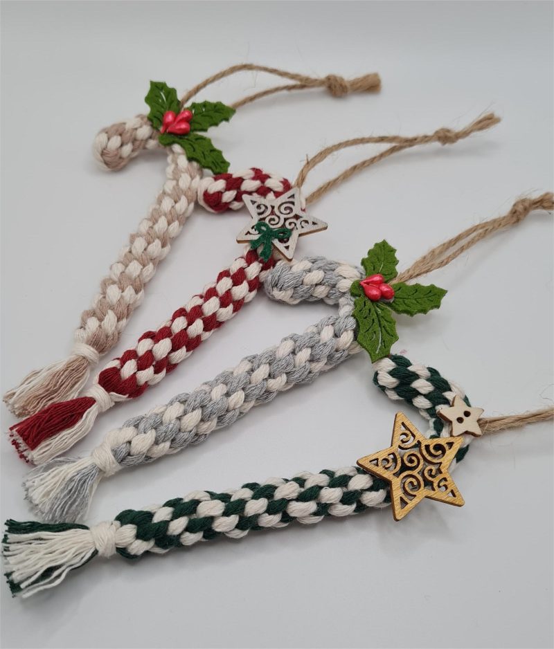 Handmade Macrame Candy Cane Ornament