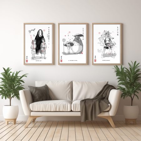 Studio Ghibli Movie Fanart Prints - Sumi-e Japanese Ink brush - Ready to frame - boys girls bedroom