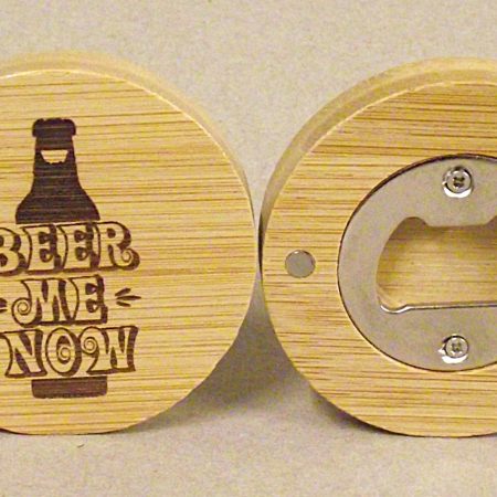 Circular magnetic bottle opener.