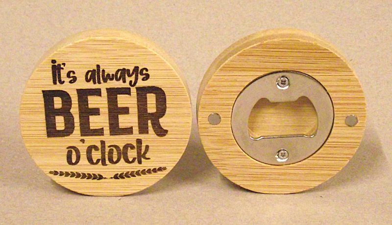 Circular magnetic bottle opener.