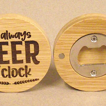 Circular magnetic bottle opener.