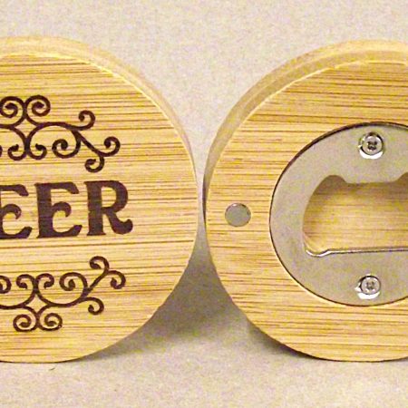 Circular magnetic bottle opener.