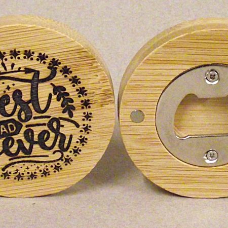 Circular magnetic bottle opener.