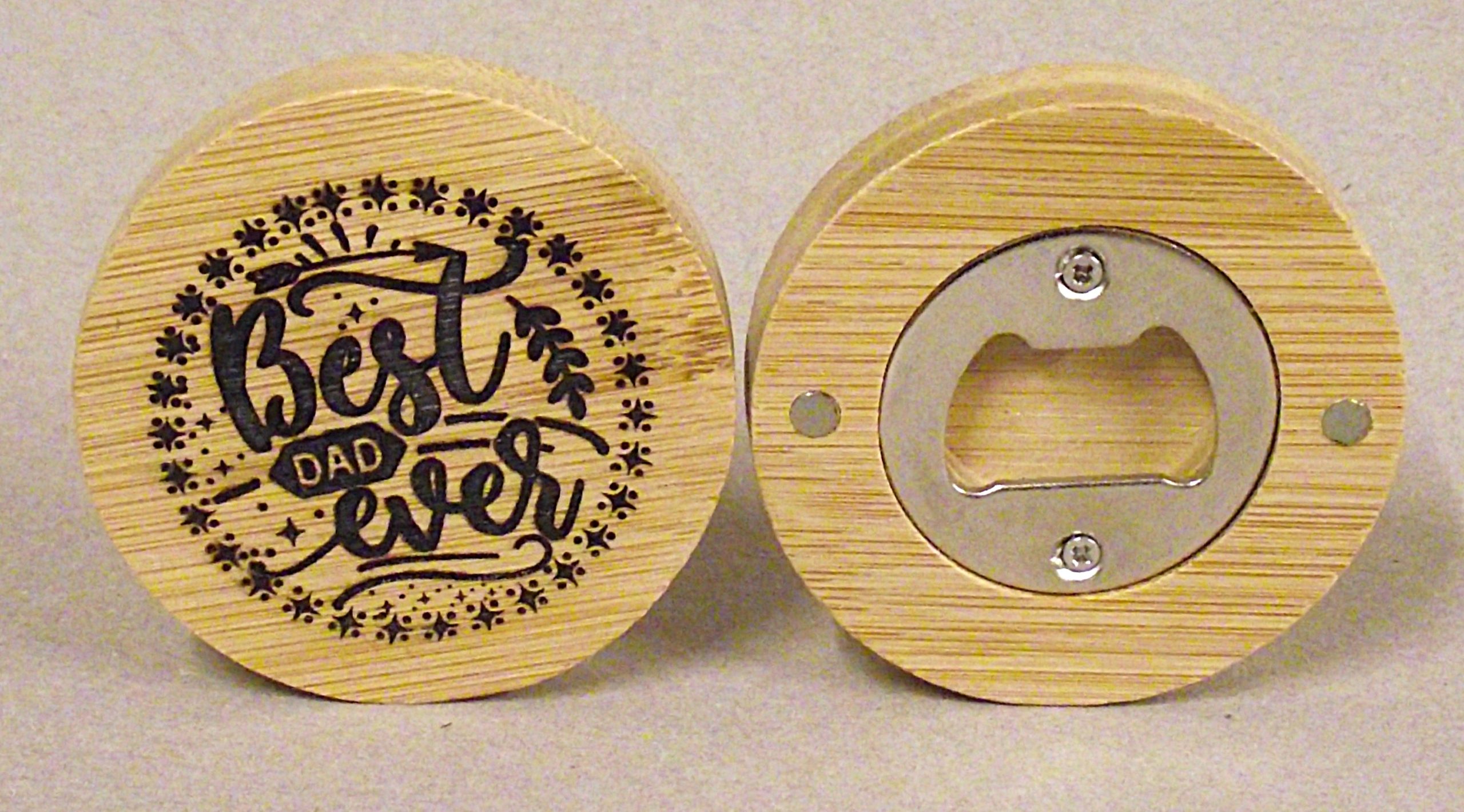 Circular magnetic bottle opener.