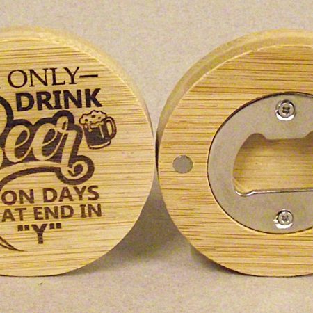 Circular magnetic bottle opener.