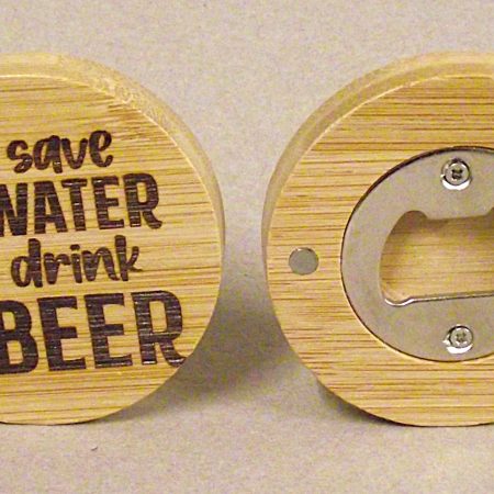 Circular magnetic bottle opener.