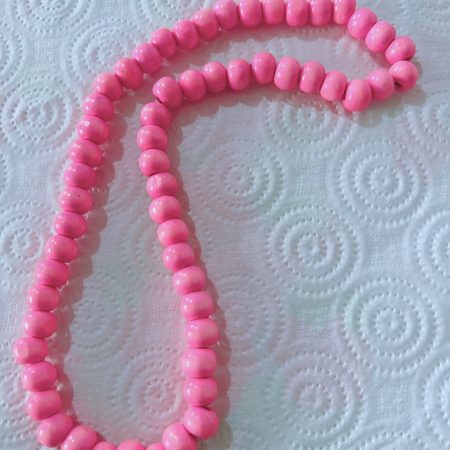 Necklace for Women, Natural Dyed Round Light Pink Wood Beads Lead Free/Black Elastic Cord Necklace
