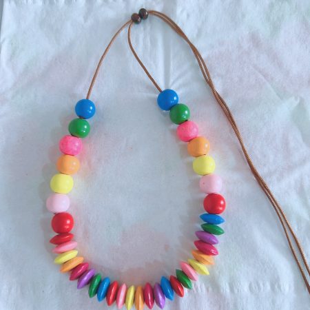 Natural Dyed Round Mixed Colour Wooden Beads & Spray Painted Abacus/Flat Round Lead Free Mixed Colour Wood Beads on a Brown Cord Necklace