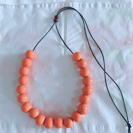 Adjustable Wooden Bead Necklace for women, Round Orange Wood Beads Necklace on Slide Satin Code