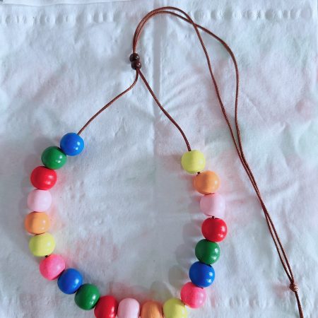 Adjustable Wooden Bead Necklace for women, Natural Dyed Mixed Colour Wood Beads on Slide Brown Code