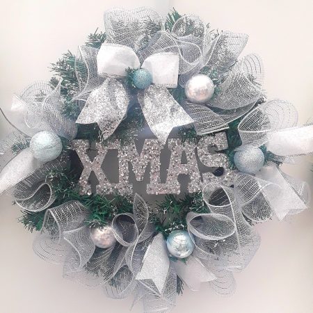Silver/ice blue Christmas Wreath, Dilver/ice blue Christmas Wall Decor, Christmas Door Wreath