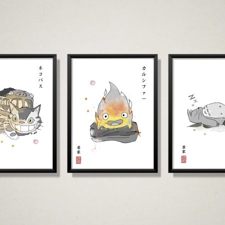 Studio Ghibli Movie Fanart Prints - Sumi-e Japanese Ink brush - mancave office boys girls bedroom