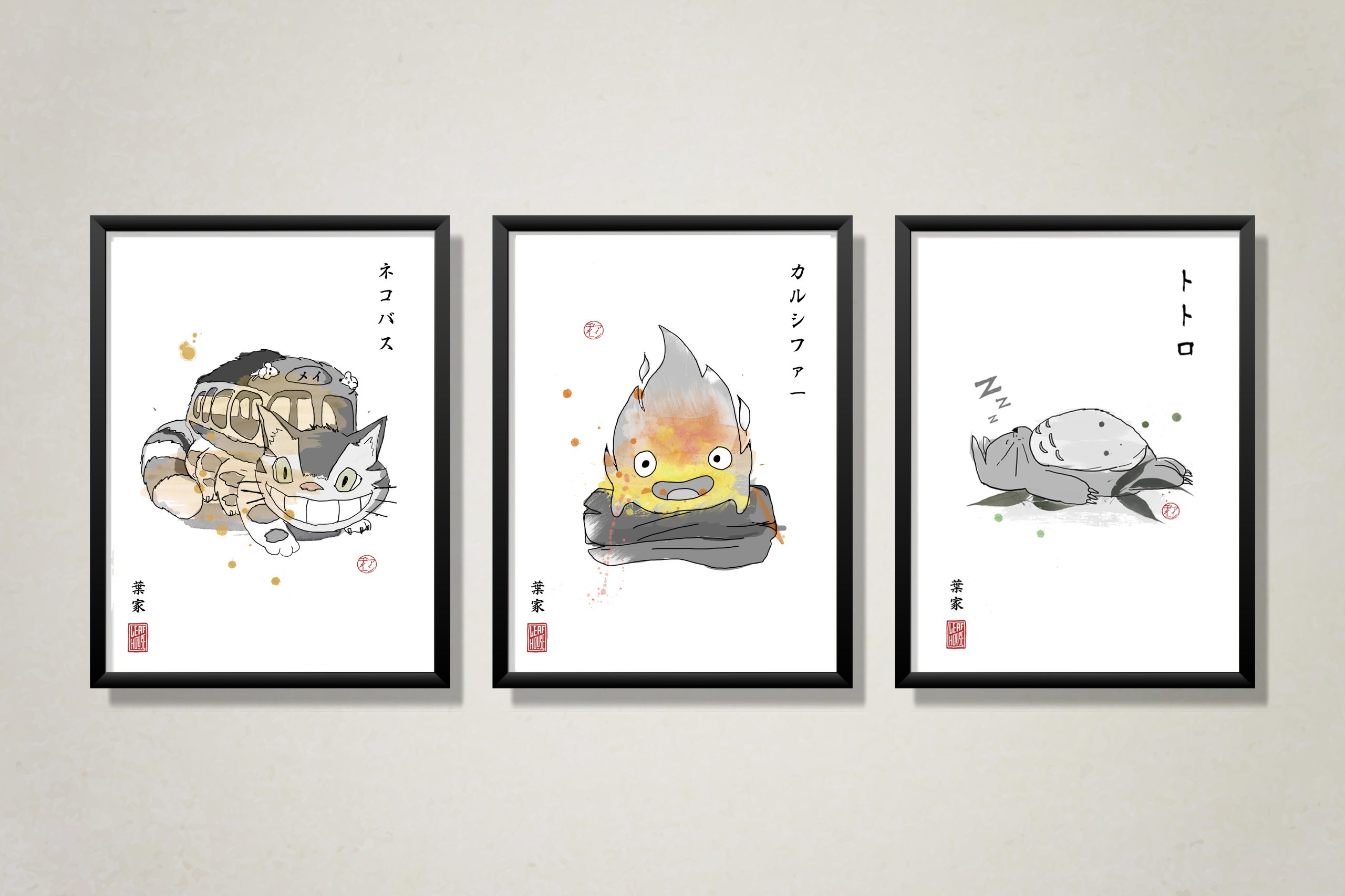 Studio Ghibli Movie Fanart Prints - Sumi-e Japanese Ink brush - mancave office boys girls bedroom