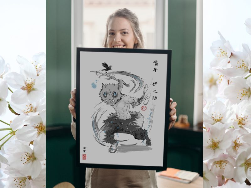 Demon Slayer Poster | Fanart Prints | Sumi-e Japanese Ink brush | mancave living room bedroom gift