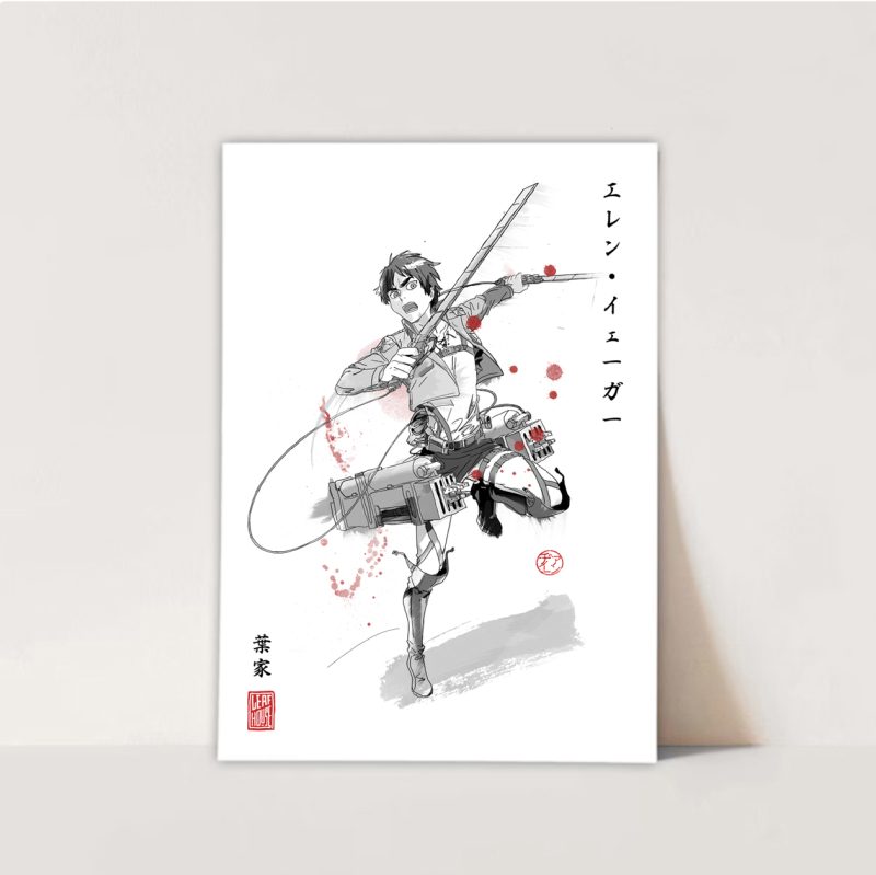 Attack on Titan Prints | Fanart Posters | Sumi-e Japanese Ink brush | mancave living room bed gift