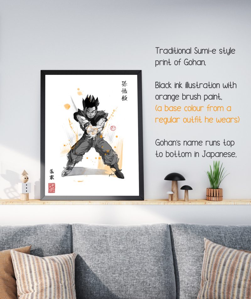 Dragonball Z Prints | Fanart Posters | Sumi-e Japanese Ink brush | office living room bed gift gohan