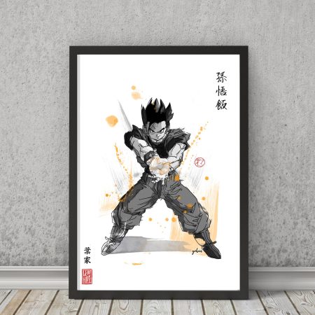 Dragonball Z Prints | Fanart Posters | Sumi-e Japanese Ink brush | office living room bed gift gohan