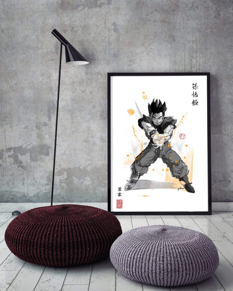 Dragonball Z Prints | Fanart Posters | Sumi-e Japanese Ink brush | office living room bed gift gohan