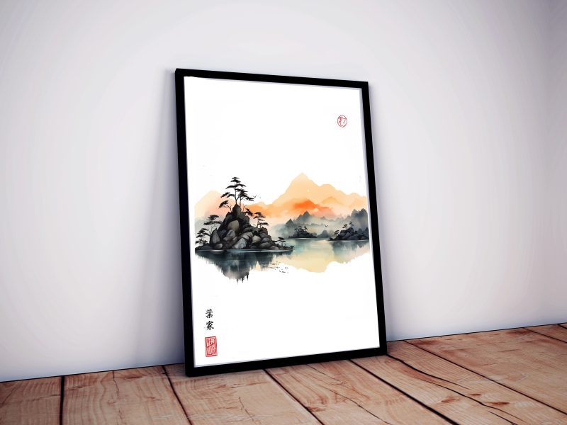 Triptich | Japanese fantasy landscape | Beautiful Mountain & Cloud Landscape illustration painting