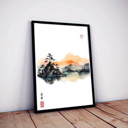 Triptich | Japanese fantasy landscape | Beautiful Mountain & Cloud Landscape illustration painting