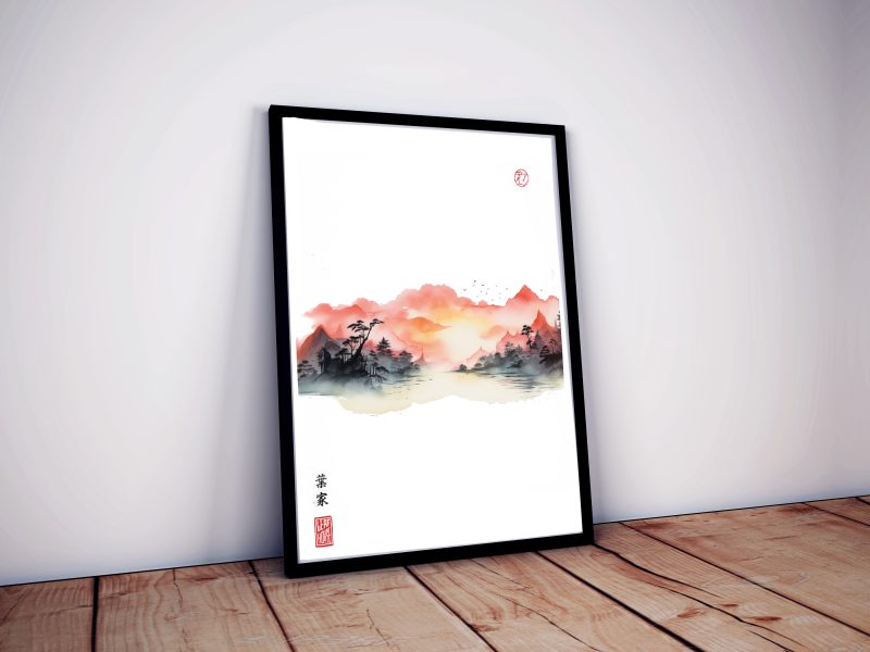 Triptich | Japanese fantasy landscape | Beautiful Mountain & Cloud Landscape illustration painting