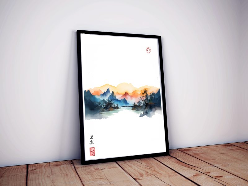 Triptich | Japanese fantasy landscape | Beautiful Mountain & Cloud Landscape illustration painting