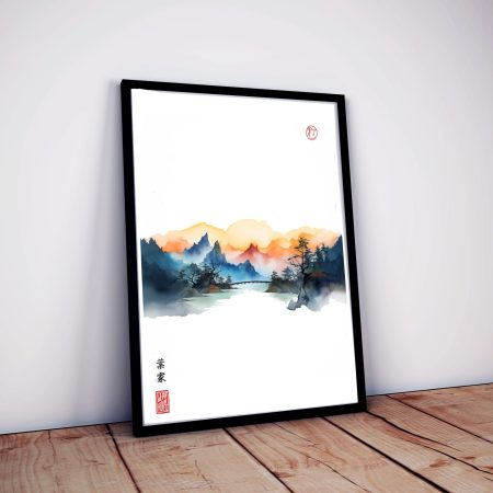 Triptich | Japanese fantasy landscape | Beautiful Mountain & Cloud Landscape illustration painting