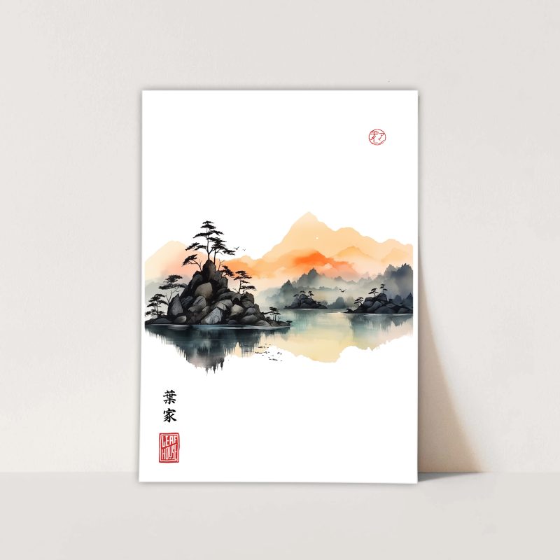 Triptich | Japanese fantasy landscape | Beautiful Mountain & Cloud Landscape illustration painting