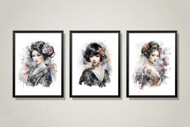 Triptich Prints | Japanese inspired artwork | Geisha | Beautiful illustration painting