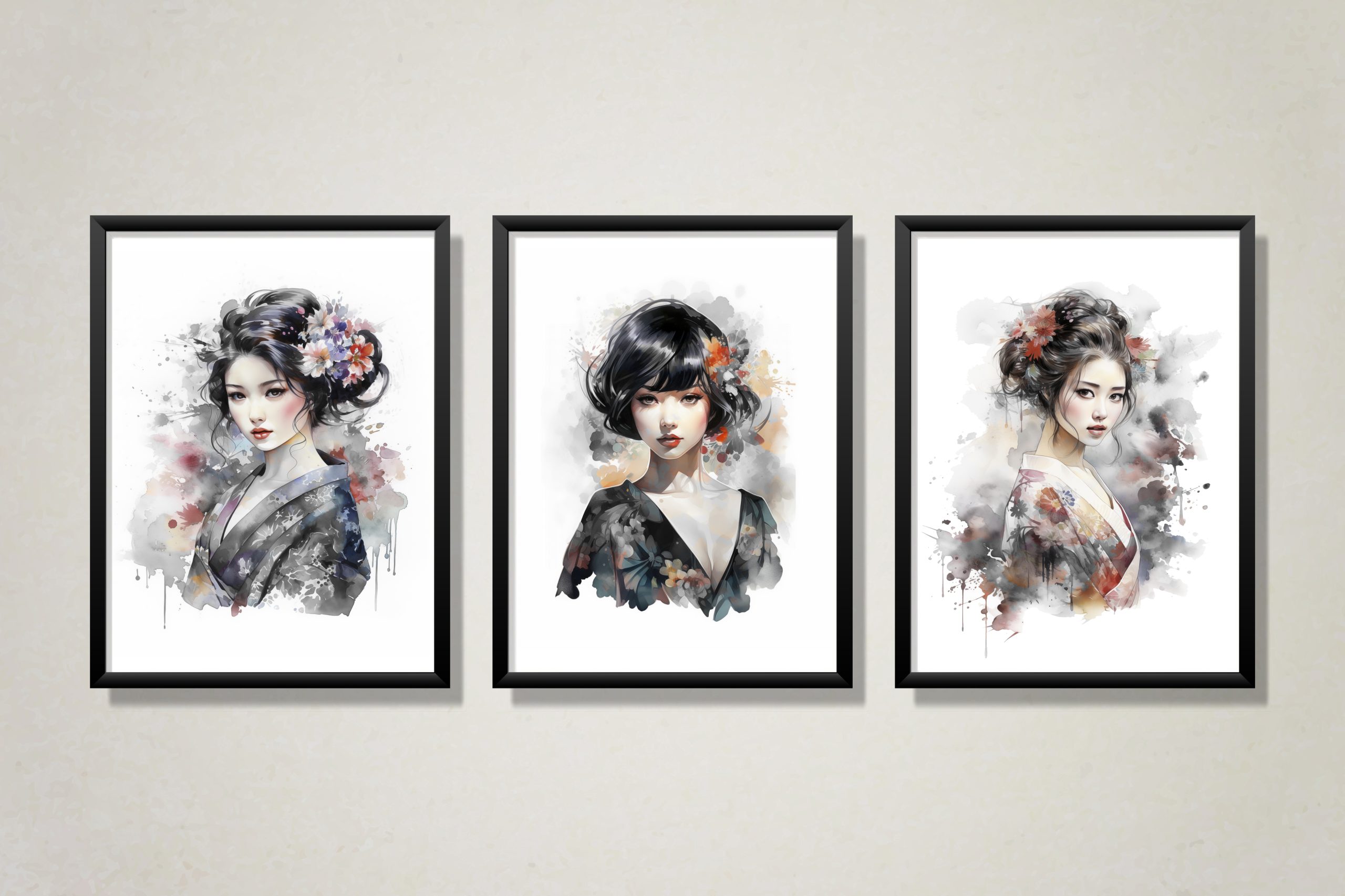 Triptich Prints | Japanese inspired artwork | Geisha | Beautiful illustration painting