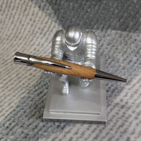 Hand turned wooden Epsilon style pen made from Elm wood with chrome fittings and a high gloss finish