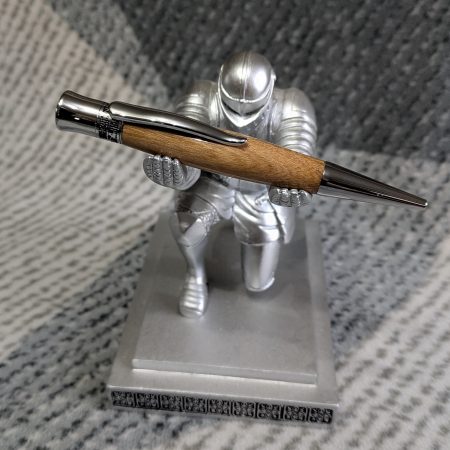 Hand turned wooden Epsilon style pen made from Elm wood with chrome fittings and a high gloss finish