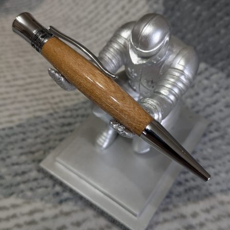 Hand turned wooden Epsilon style pen made from Elm wood with chrome fittings and a high gloss finish
