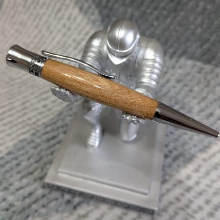 Hand turned wooden Epsilon style pen made from Elm wood with chrome fittings and a high gloss finish