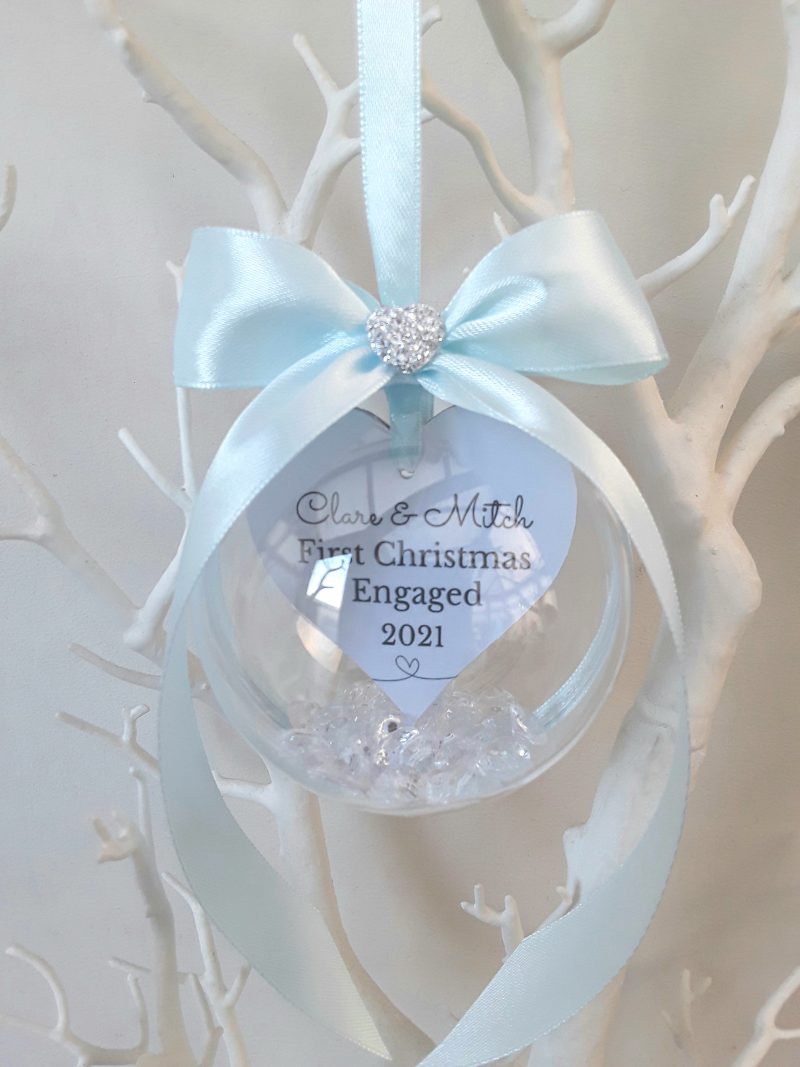 Beautiful First Christmas Engaged, 1st Christmas Engaged Ornament, Personalised First Christmas Baub
