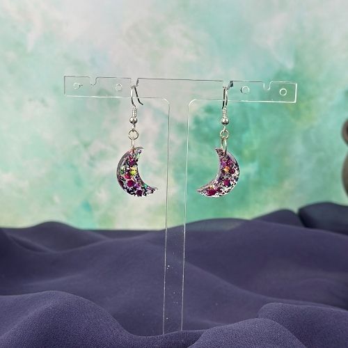 Cute Crescent Moon Earrings | Purple glitter mix earrings