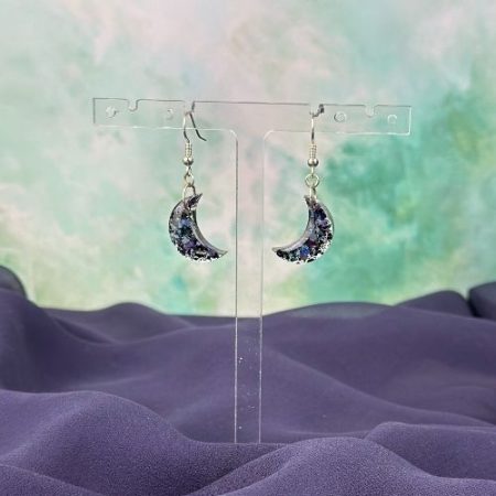 Cute Crescent Moon Earrings | Black glitter mix earrings