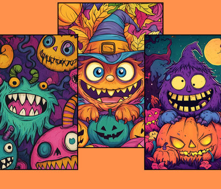 Digital Cute Monsters Halloween Colouring Book