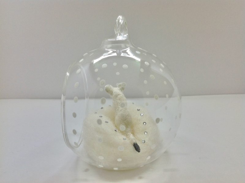 Tiny, Miniature, Needle Felted, Stoat In Winter Snow. Gift Boxed.