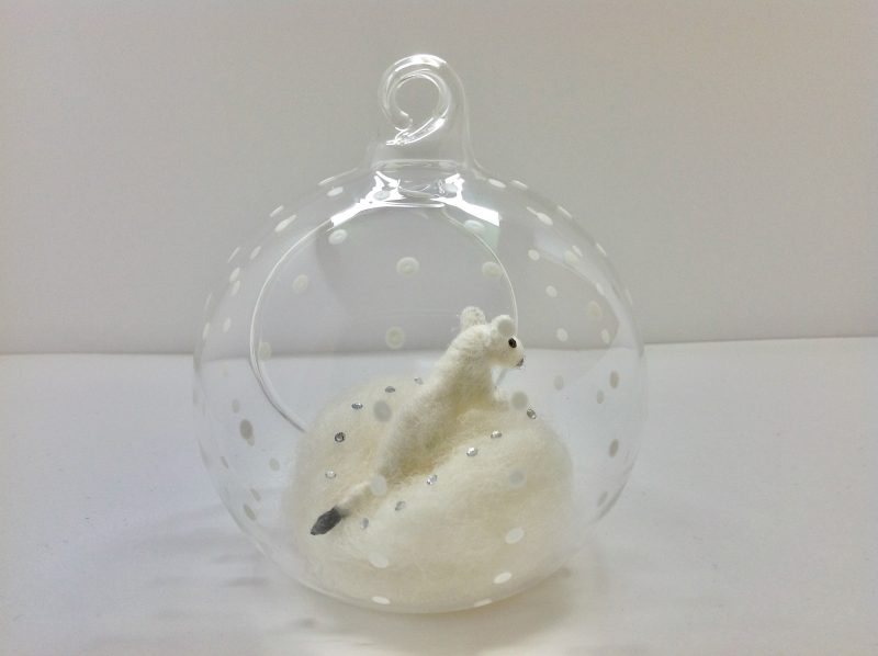 Tiny, Miniature, Needle Felted, Stoat In Winter Snow. Gift Boxed.