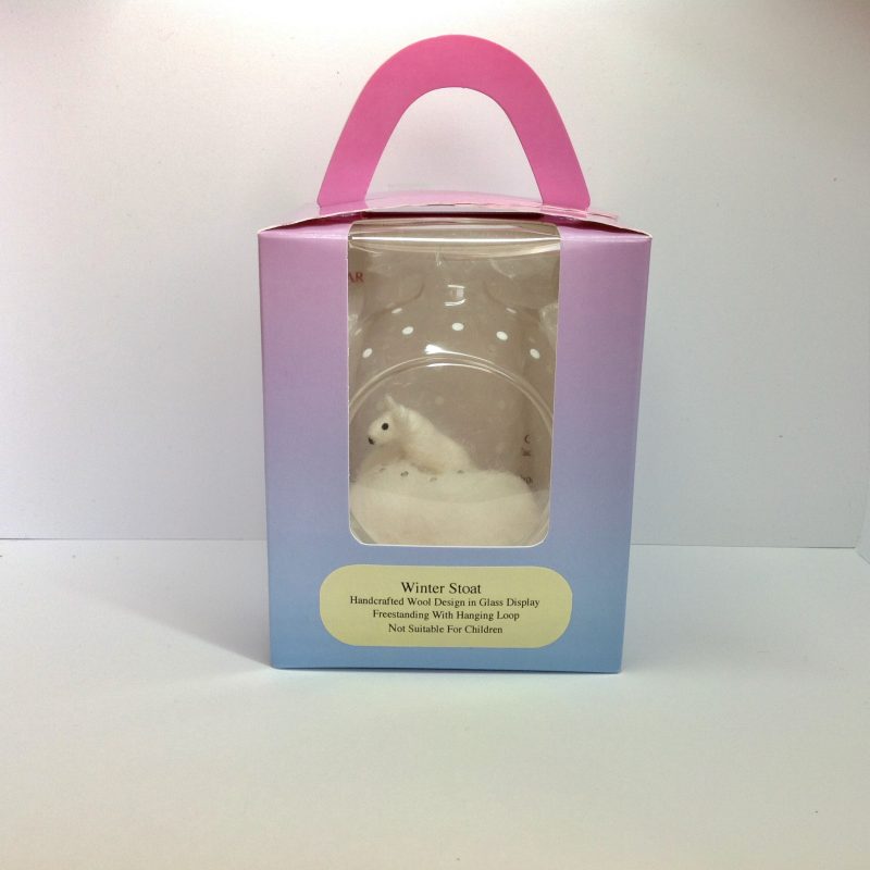 Tiny, Miniature, Needle Felted, Stoat In Winter Snow. Gift Boxed.