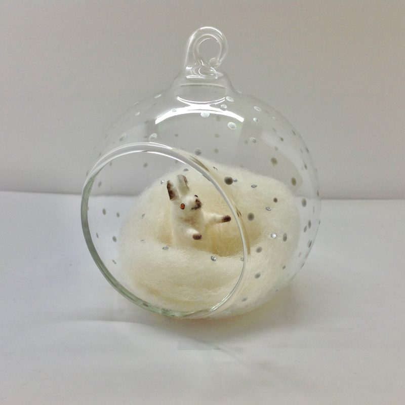 Tiny, Miniature, Needle Felted, Mountain Hare In Winter Snow. Gift Boxed.