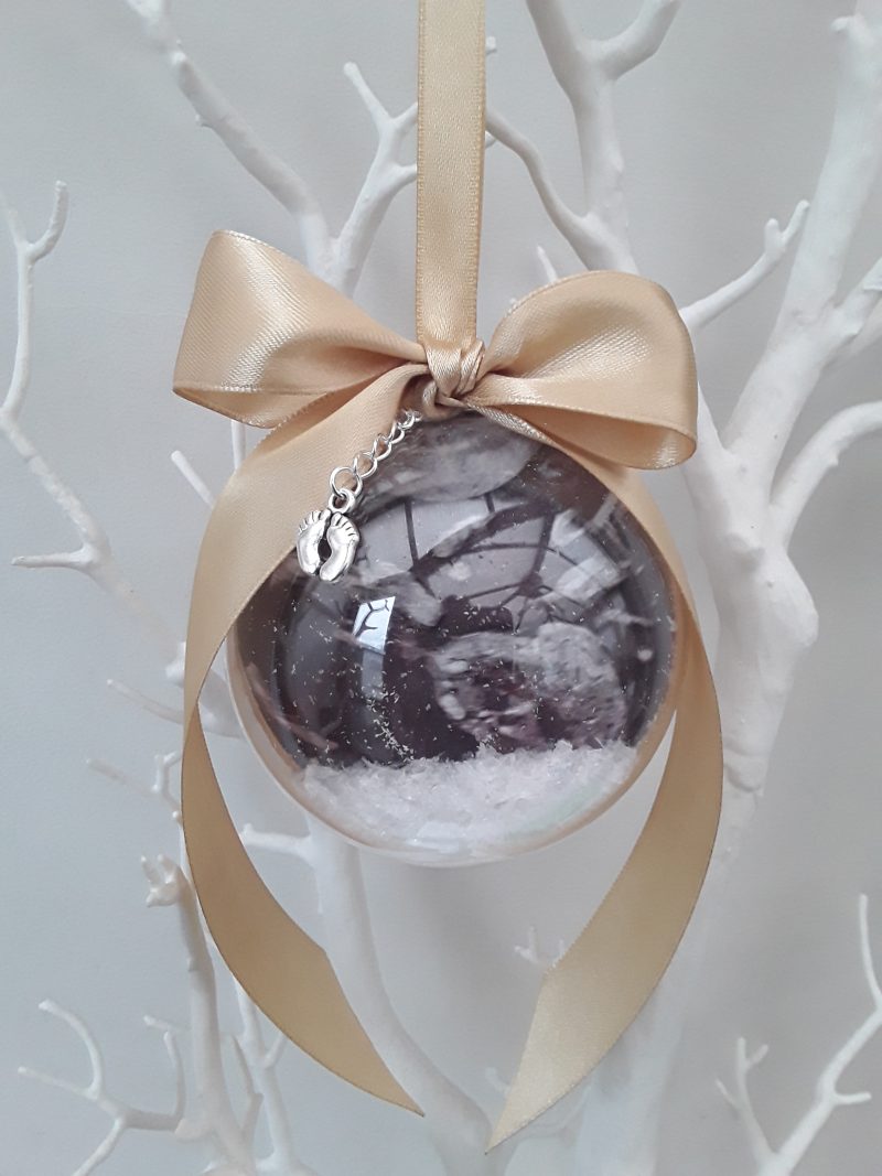 8cm Beautiful Personalised Baby Scan Bauble, Bumps 1st Christmas Bauble
