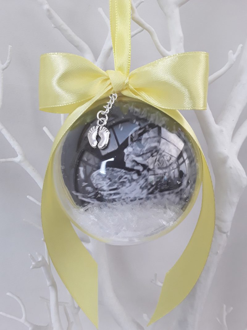8cm Beautiful Personalised Baby Scan Bauble, Bumps 1st Christmas Bauble