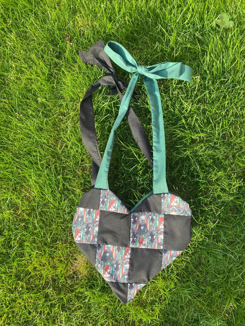 Jack and sally themed heart shaped tote bag with adjustable straps, shoulder bag, cotton canvas