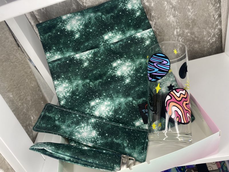 Green galaxy book sleeve gift set, padded cover for paperback and hardcover book, iPad pocket, gift