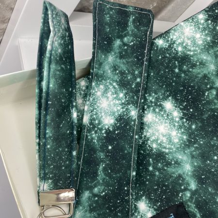 Green galaxy book sleeve gift set, padded cover for paperback and hardcover book, iPad pocket, gift