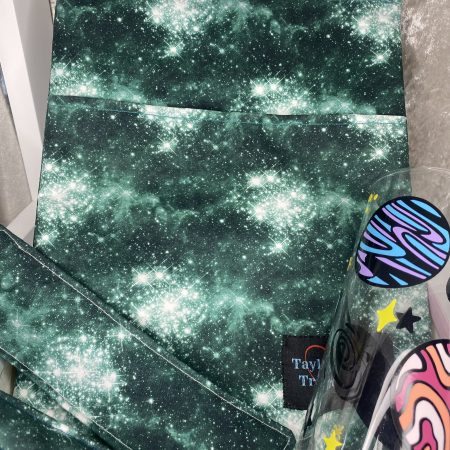 Green galaxy book sleeve gift set, padded cover for paperback and hardcover book, iPad pocket, gift