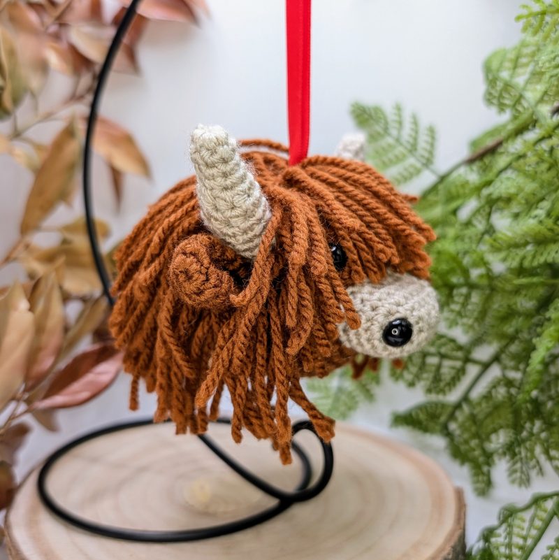 Highland Cow crocheted tree decoration - ready to ship