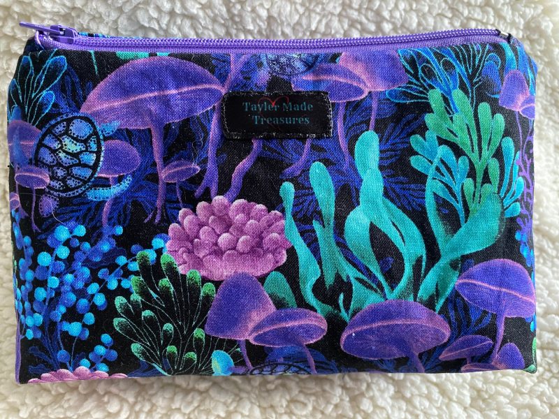 Mushroom coral makeup zipped bag, accessories bag, medicine bag, travel makeup bag, cosmetic bag